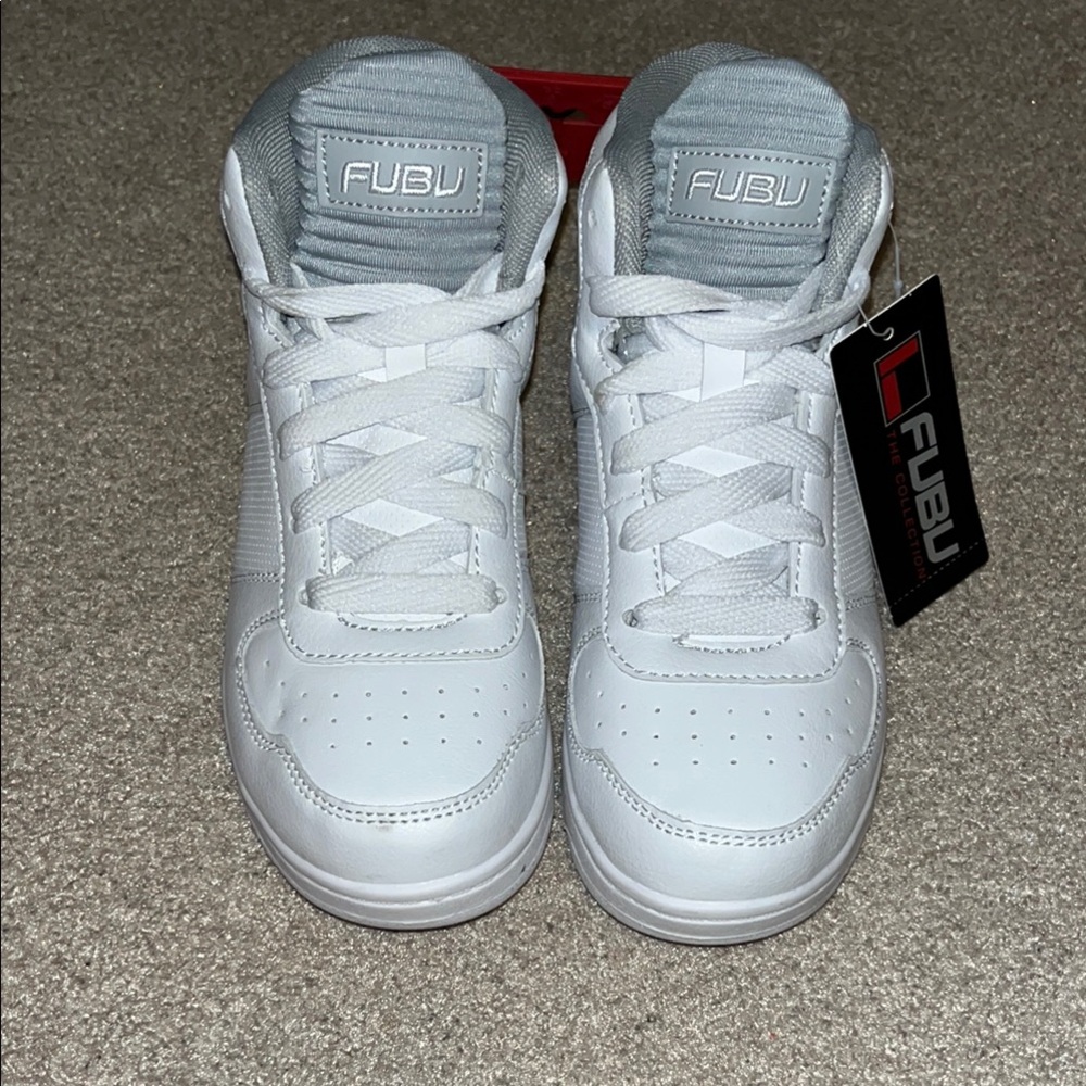 FUBU Kids White Sneakers with Gray Tongue Detail